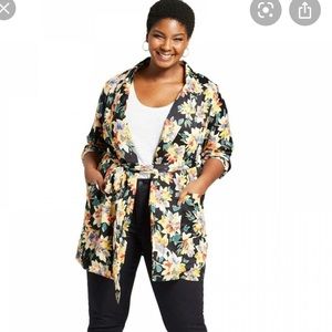Ava & Viv floral open front blazer kimono style 2X